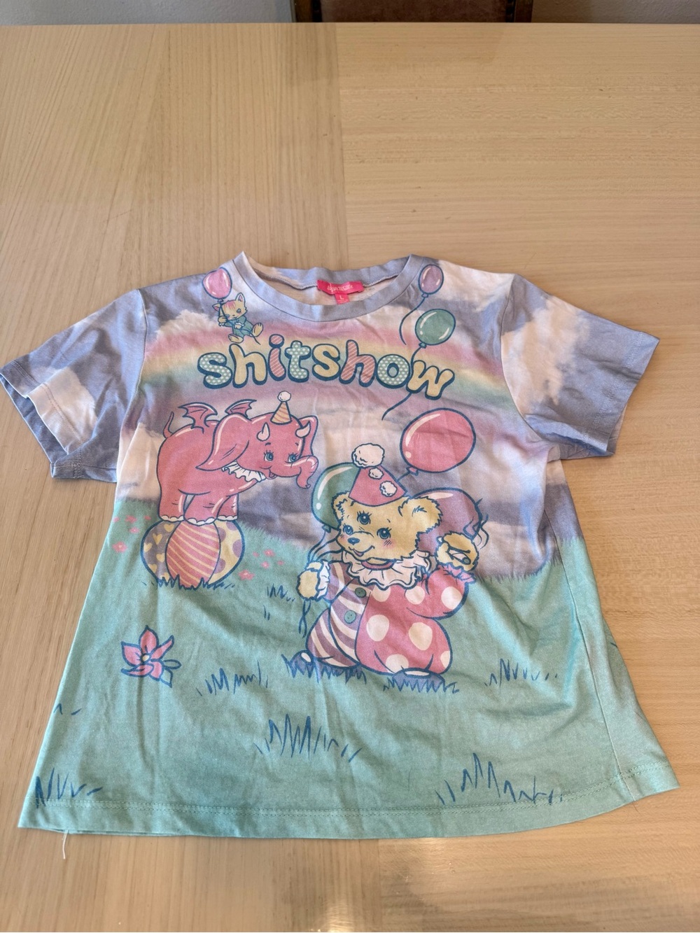 Dolls Kill Sugar Thrillz Rainbow Pastel Baby Tee Not So Funhouse Circus L